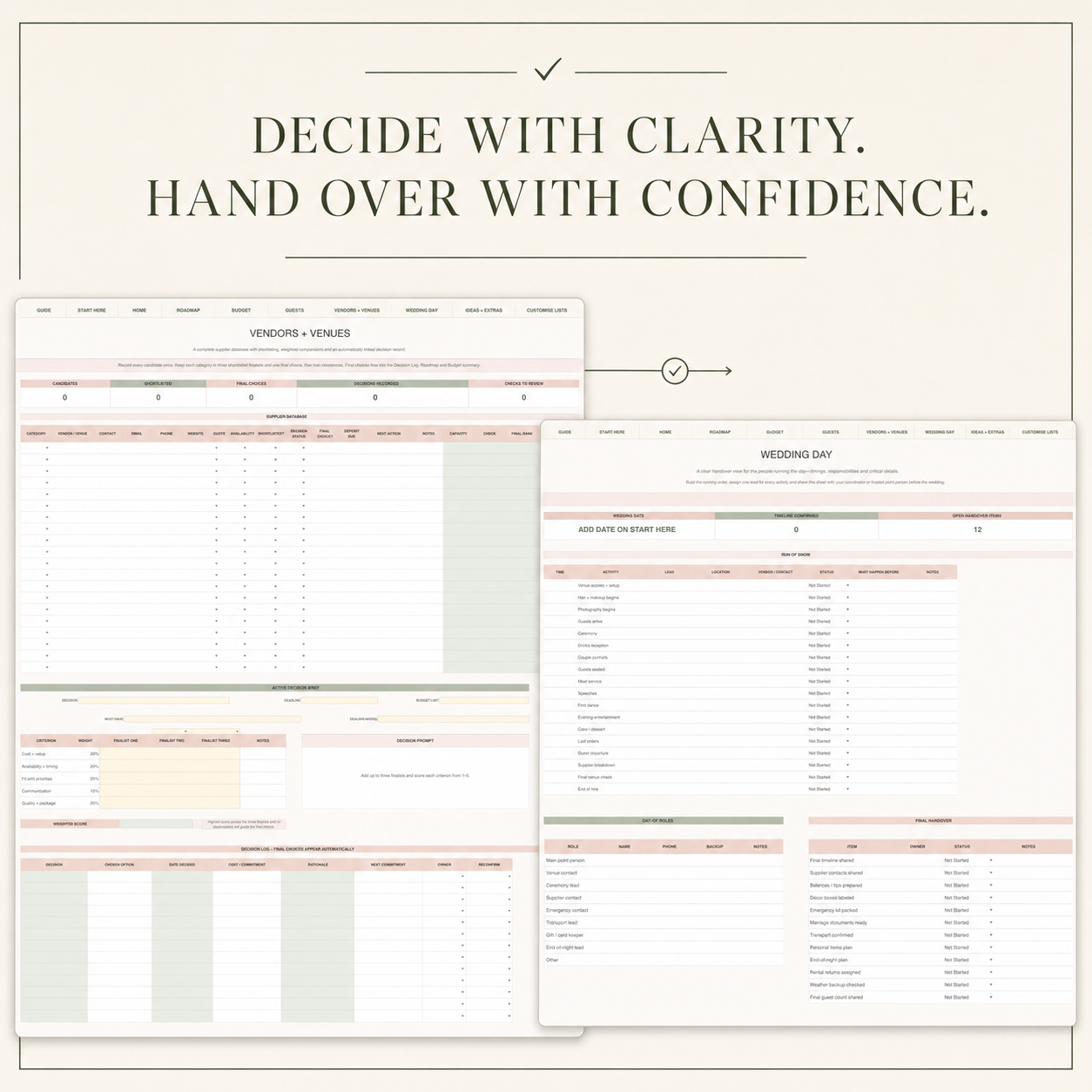 Vendor and wedding-day handover screens
